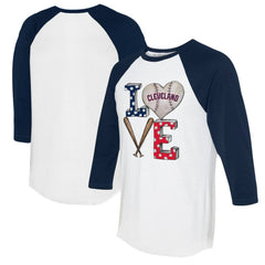 Cleveland Guardians Tiny Turnip Women's Baseball Love Raglan 3/4-Sleeve T-Shirt White/Navy