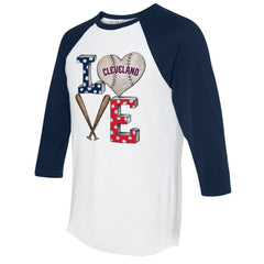 Cleveland Guardians Tiny Turnip Women's Baseball Love Raglan 3/4-Sleeve T-Shirt White/Navy