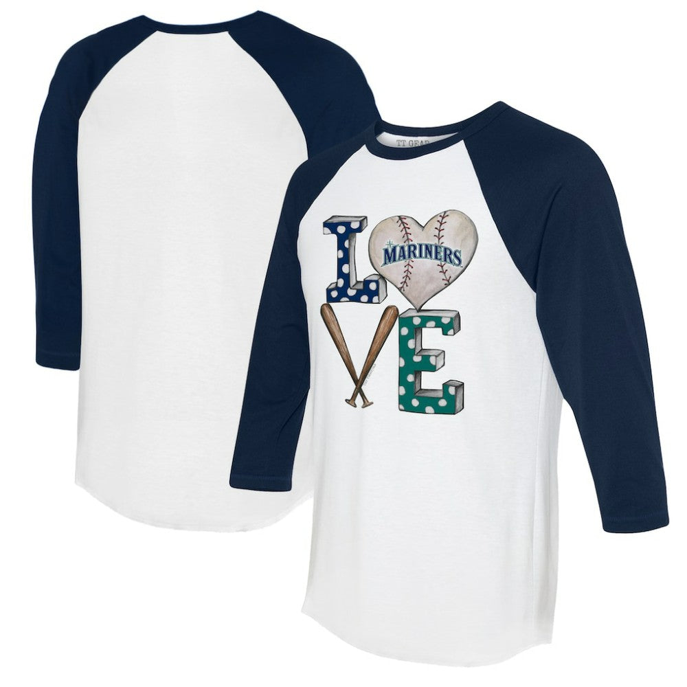Seattle Mariners Tiny Turnip Women's Baseball Love Raglan 3/4-Sleeve T-Shirt White/Navy