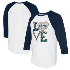 Seattle Mariners Tiny Turnip Women's Baseball Love Raglan 3/4-Sleeve T-Shirt White/Navy