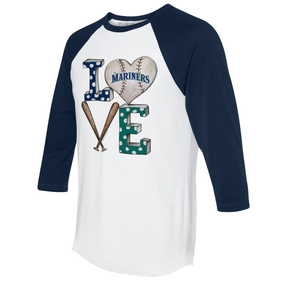 Seattle Mariners Tiny Turnip Women's Baseball Love Raglan 3/4-Sleeve T-Shirt White/Navy