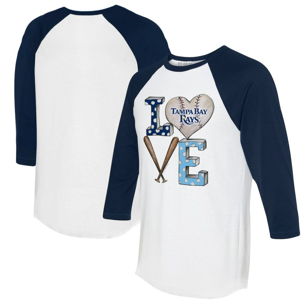 Tampa Bay Rays Tiny Turnip Women's Baseball Love Raglan 3/4-Sleeve T-Shirt White/Navy