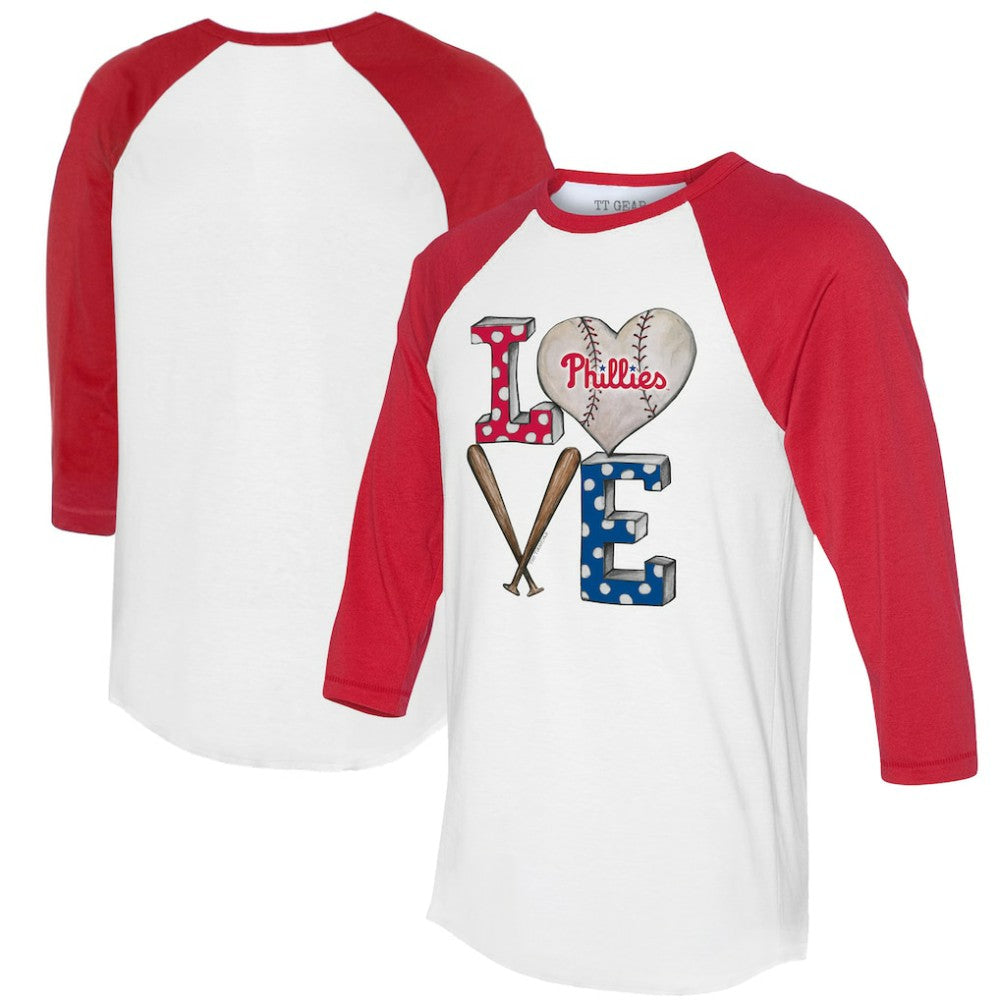 Philadelphia Phillies Tiny Turnip Women's Baseball Love Raglan 3/4-Sleeve T-Shirt White/Red