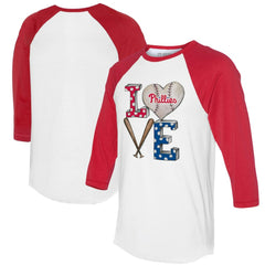 Philadelphia Phillies Tiny Turnip Women's Baseball Love Raglan 3/4-Sleeve T-Shirt White/Red