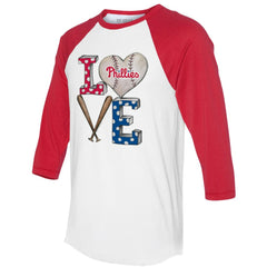 Philadelphia Phillies Tiny Turnip Women's Baseball Love Raglan 3/4-Sleeve T-Shirt White/Red
