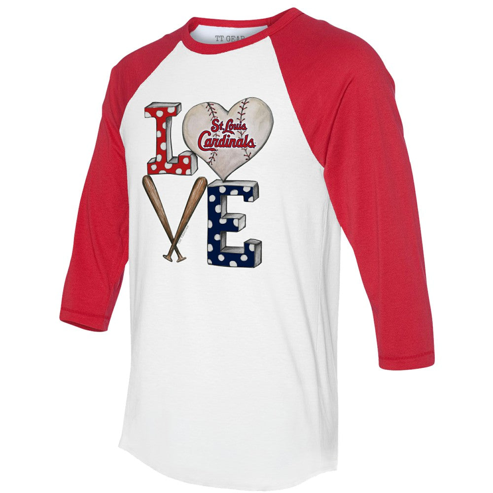 St. Louis Cardinals Tiny Turnip Women's Baseball Love Raglan 3/4-Sleeve T-Shirt White/Red