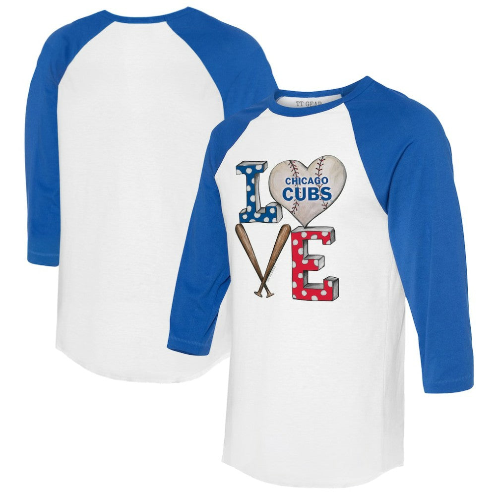 Chicago Cubs Tiny Turnip Women's Baseball Love Raglan 3/4-Sleeve T-Shirt White/Royal