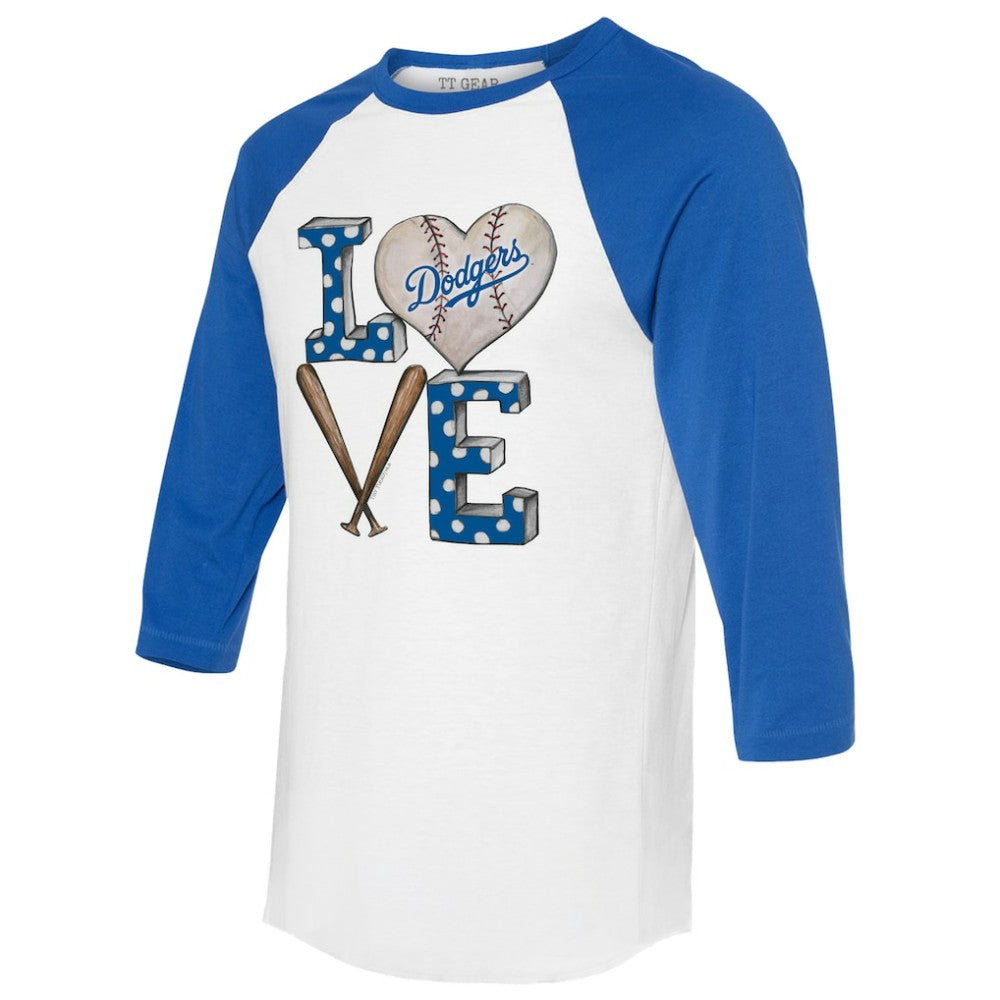 Los Angeles Dodgers Tiny Turnip Women's Baseball Love Raglan 3/4-Sleeve T-Shirt White/Royal