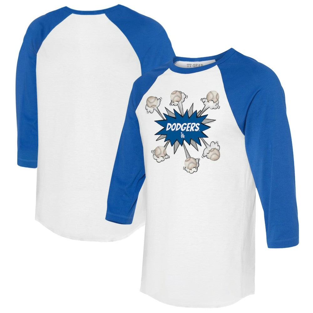 Los Angeles Dodgers Tiny Turnip Women's Baseball Pow 3/4-Sleeve Raglan T-Shirt White/Royal
