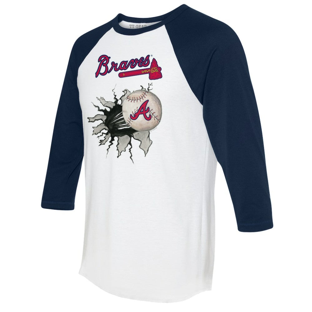 Atlanta Braves Tiny Turnip Women's Baseball Tear 3/4-Sleeve Raglan T-Shirt White/Navy