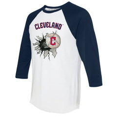 Cleveland Guardians Tiny Turnip Women's Baseball Tear 3/4-Sleeve Raglan T-Shirt White/Navy
