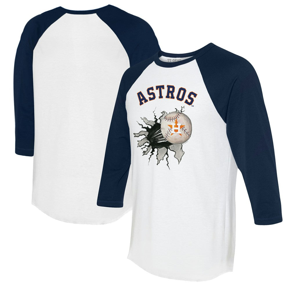 Houston Astros Tiny Turnip Women's Baseball Tear 3/4-Sleeve Raglan T-Shirt White/Navy