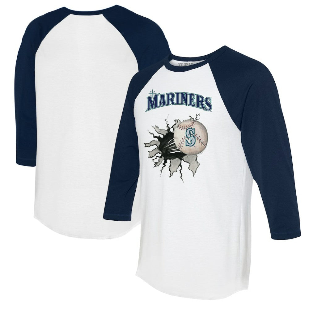 Seattle Mariners Tiny Turnip Women's Baseball Tear 3/4-Sleeve Raglan T-Shirt White/Navy