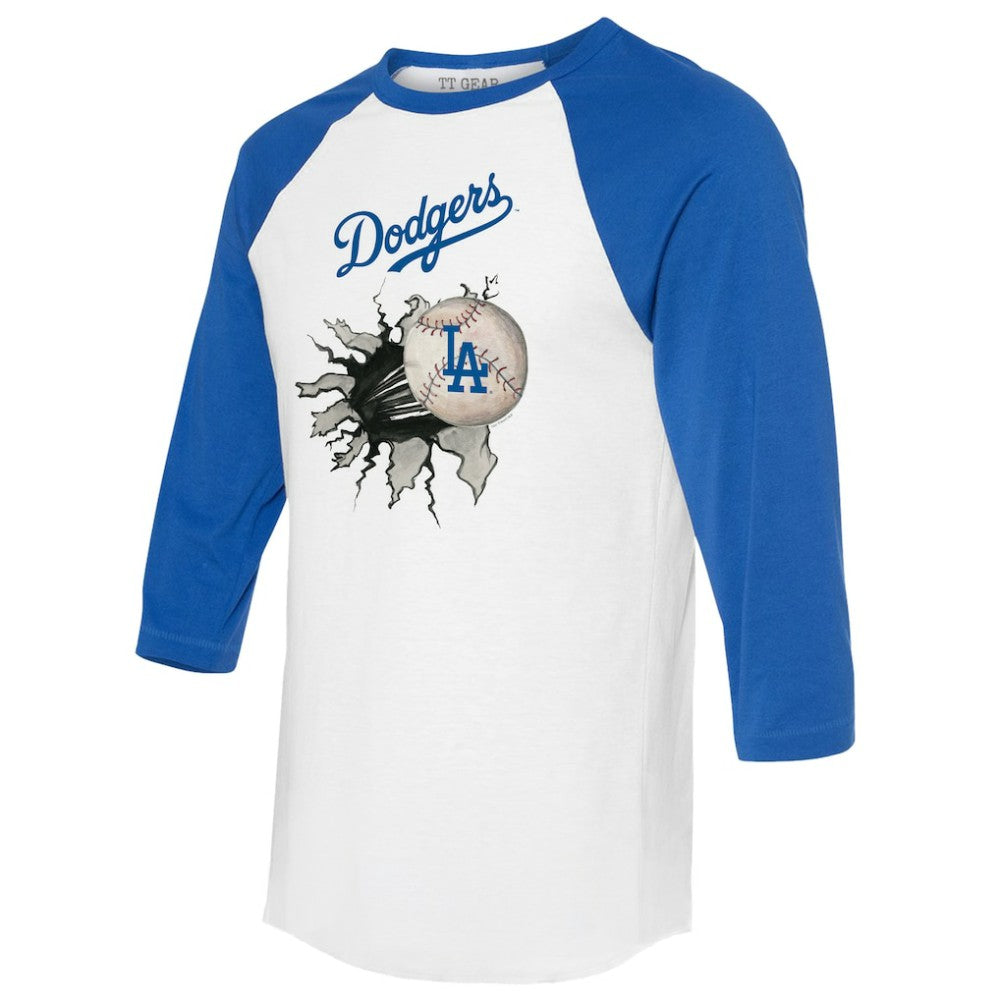 Los Angeles Dodgers Tiny Turnip Women's Baseball Tear 3/4-Sleeve Raglan T-Shirt White/Royal