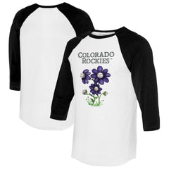 Colorado Rockies Tiny Turnip Women's Blooming Baseballs 3/4-Sleeve Raglan T-Shirt White/Black