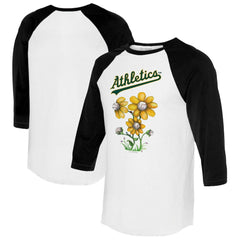 Athletics Tiny Turnip Women's Blooming Baseballs 3/4-Sleeve Raglan T-Shirt White/Black
