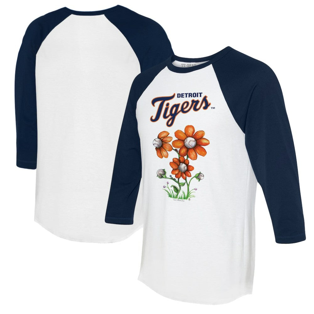 Detroit Tigers Tiny Turnip Women's Blooming Baseballs 3/4-Sleeve Raglan T-Shirt White/Navy