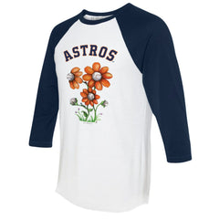 Houston Astros Tiny Turnip Women's Blooming Baseballs 3/4-Sleeve Raglan T-Shirt White/Navy