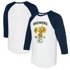 Milwaukee Brewers Tiny Turnip Women's Blooming Baseballs 3/4-Sleeve Raglan T-Shirt White/Navy