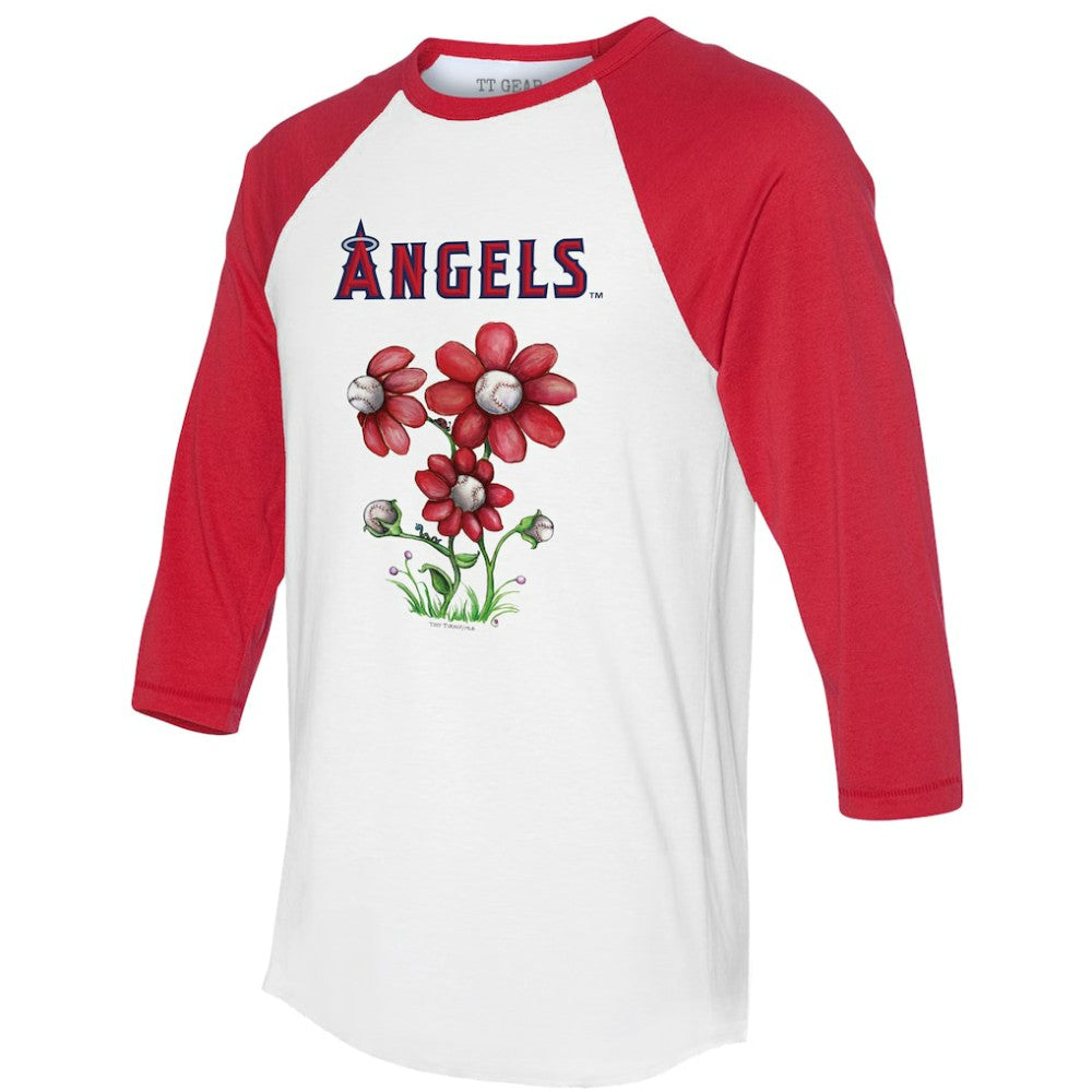 Los Angeles Angels Tiny Turnip Women's Blooming Baseballs 3/4-Sleeve Raglan T-Shirt White/Red
