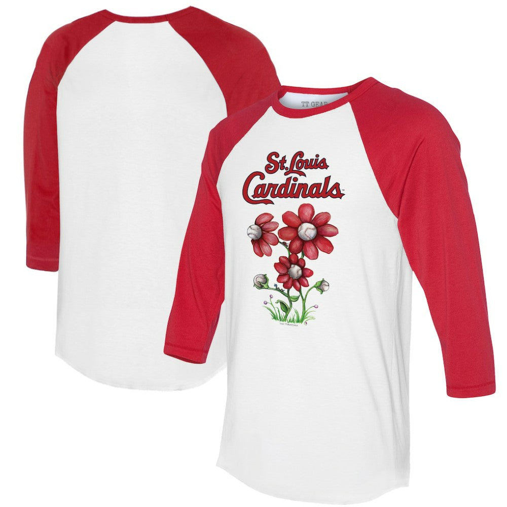 St. Louis Cardinals Tiny Turnip Women's Blooming Baseballs 3/4-Sleeve Raglan T-Shirt White/Red