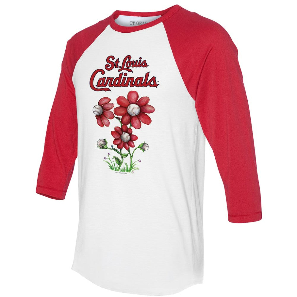 St. Louis Cardinals Tiny Turnip Women's Blooming Baseballs 3/4-Sleeve Raglan T-Shirt White/Red