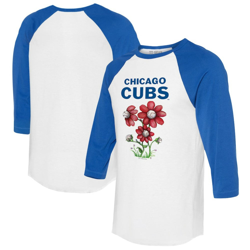 Chicago Cubs Tiny Turnip Women's Blooming Baseballs 3/4-Sleeve Raglan T-Shirt White/Royal