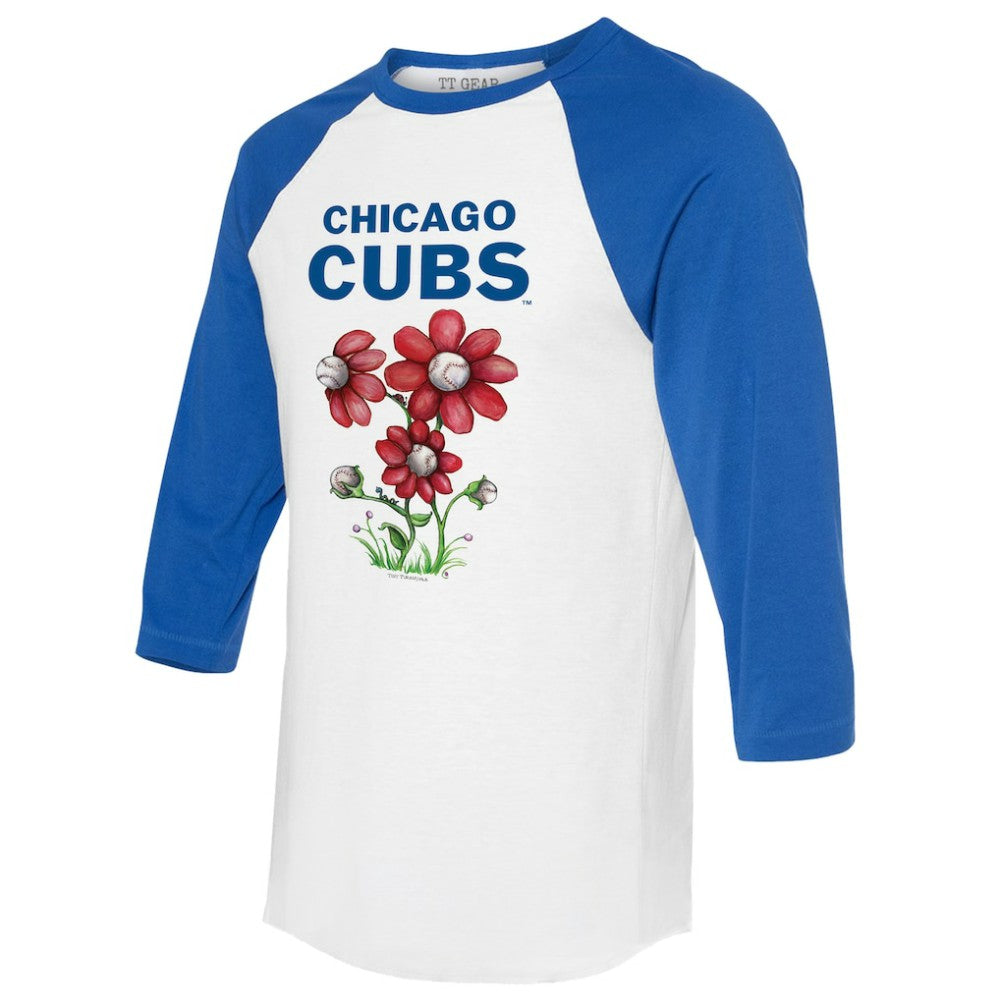 Chicago Cubs Tiny Turnip Women's Blooming Baseballs 3/4-Sleeve Raglan T-Shirt White/Royal