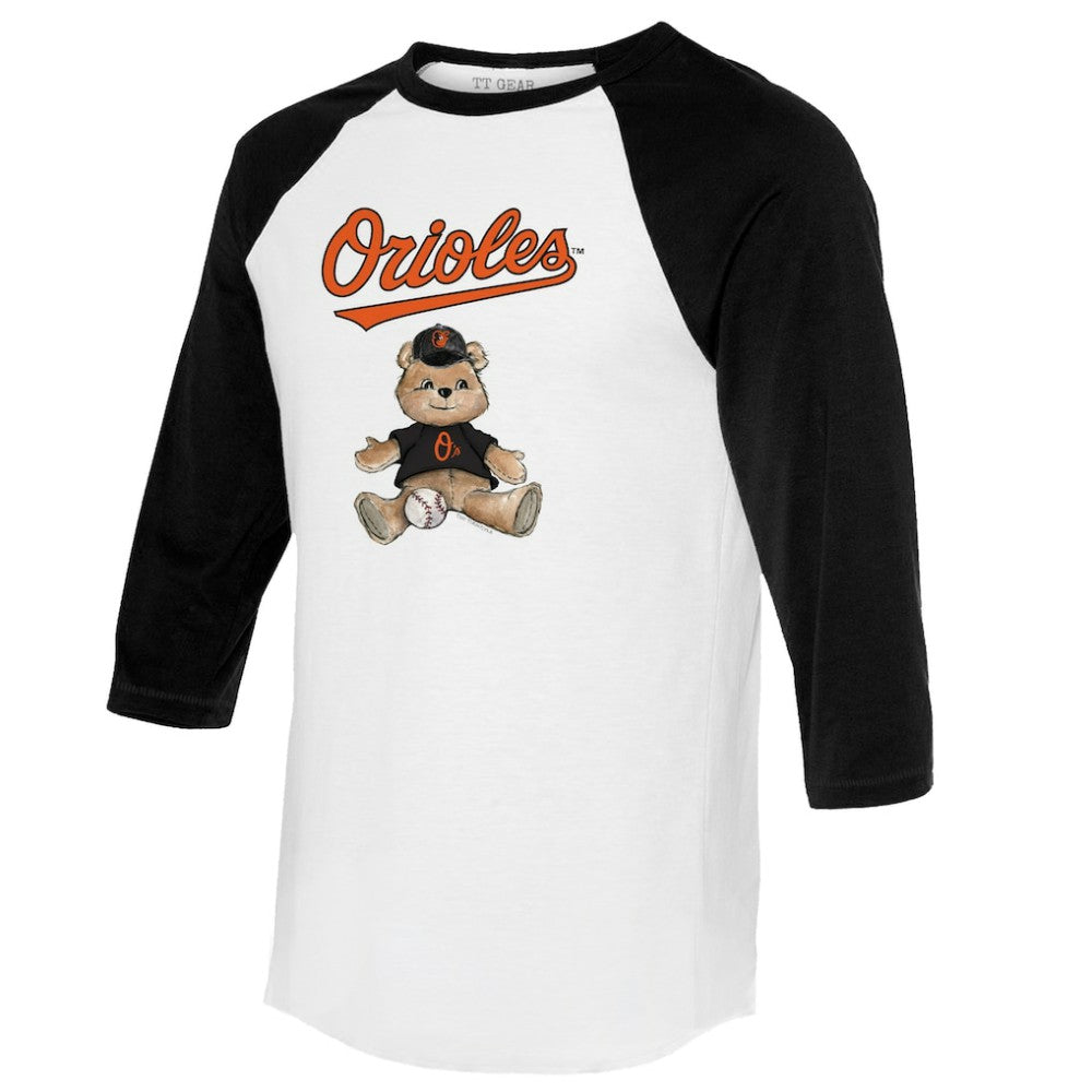 Baltimore Orioles Tiny Turnip Women's Teddy Boy 3/4-Sleeve Raglan T-Shirt White/Black