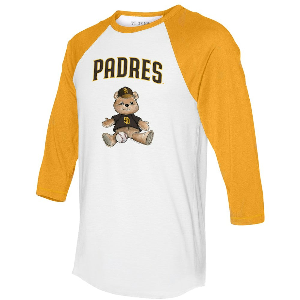 San Diego Padres Tiny Turnip Women's Teddy Boy 3/4-Sleeve Raglan T-Shirt White/Gold