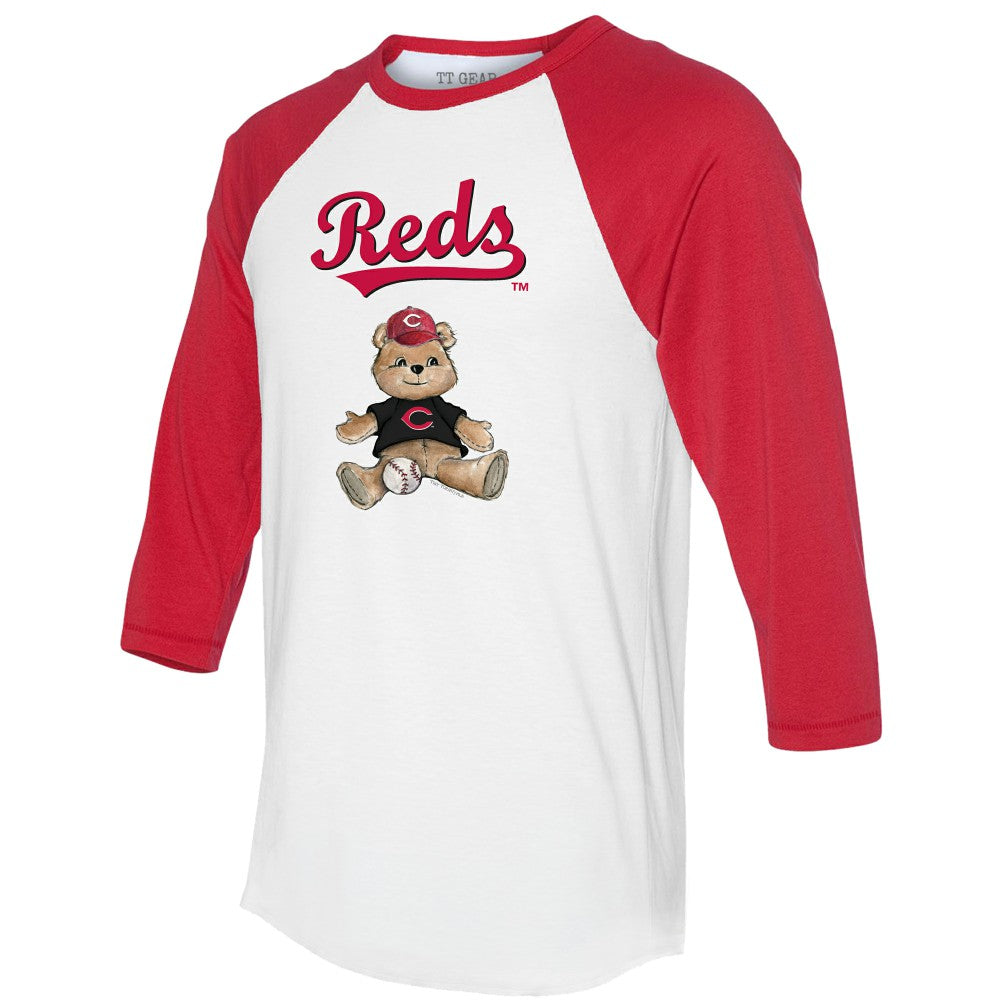 Cincinnati Reds Tiny Turnip Women's Teddy Boy 3/4-Sleeve Raglan T-Shirt White/Red