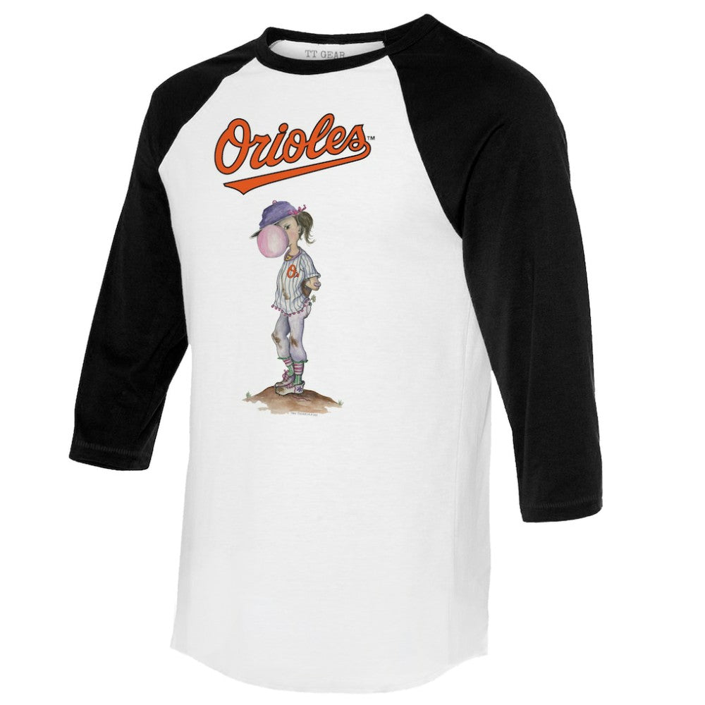 Baltimore Orioles Tiny Turnip Women's Bubbles 3/4-Sleeve Raglan T-Shirt White/Black