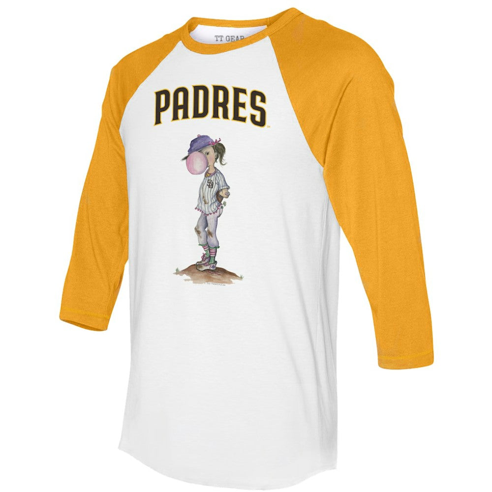 San Diego Padres Tiny Turnip Women's Bubbles 3/4-Sleeve Raglan T-Shirt White/Gold