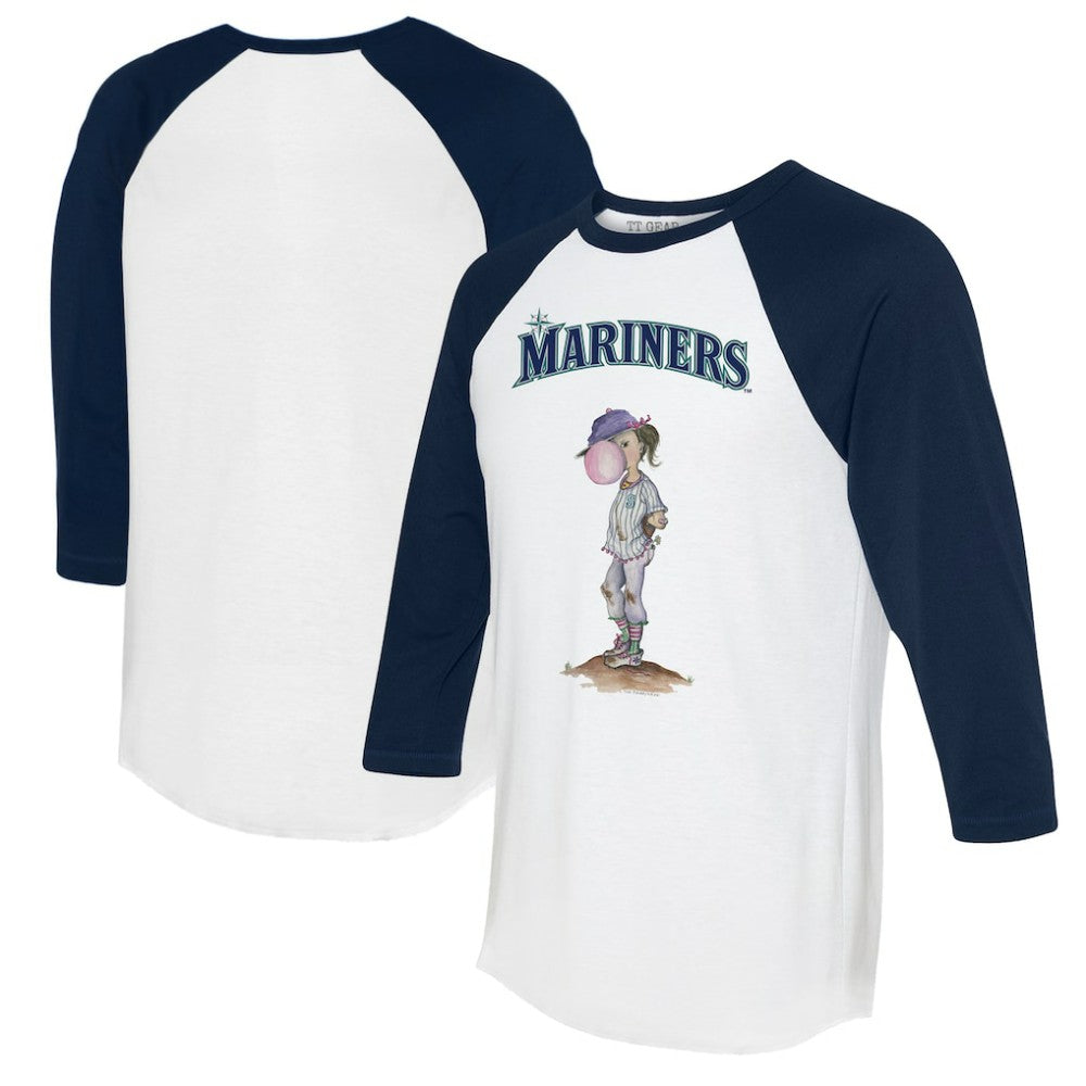 Seattle Mariners Tiny Turnip Women's Bubbles 3/4-Sleeve Raglan T-Shirt White/Navy