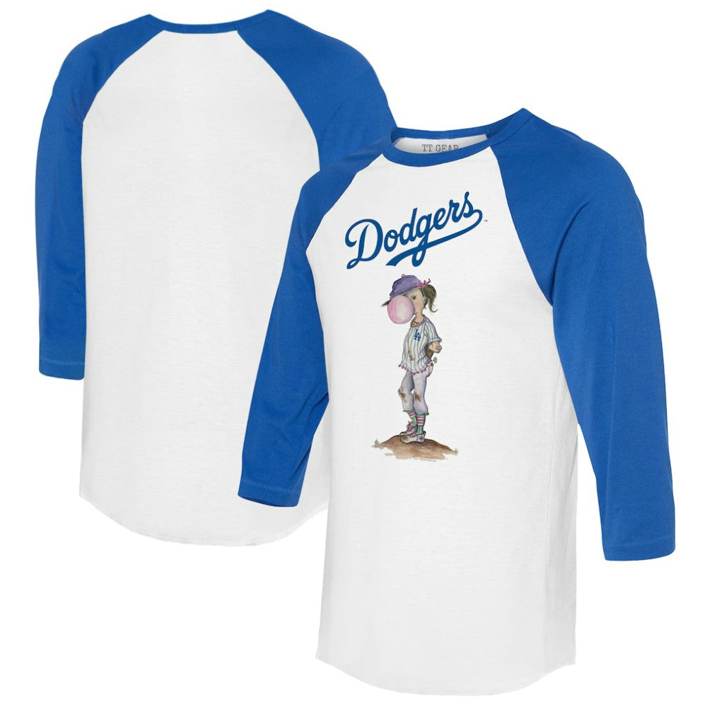 Los Angeles Dodgers Tiny Turnip Women's Bubbles 3/4-Sleeve Raglan T-Shirt White/Royal