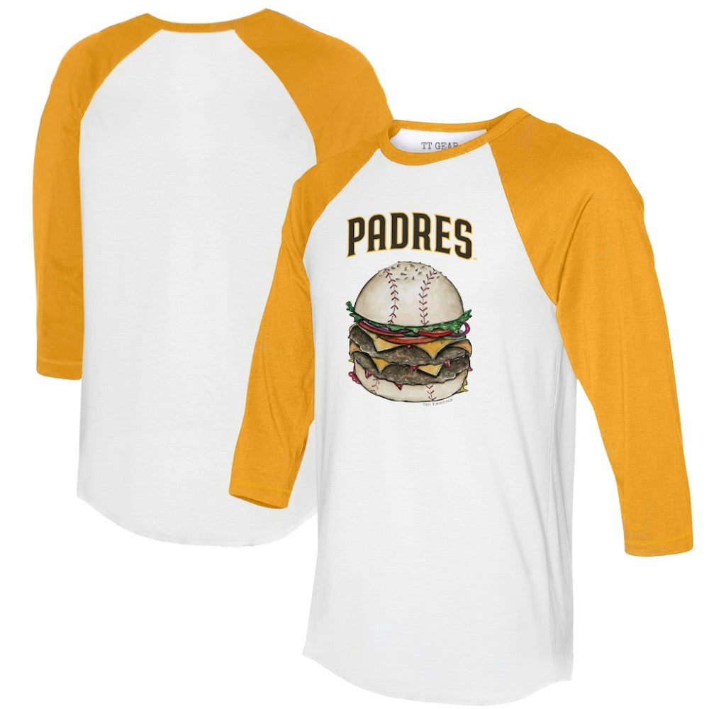San Diego Padres Tiny Turnip Women's Burger 3/4-Sleeve Raglan T-Shirt White/Gold