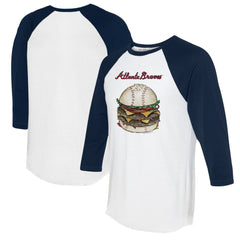 Atlanta Braves Tiny Turnip Women's Burger 3/4-Sleeve Raglan T-Shirt White/Navy