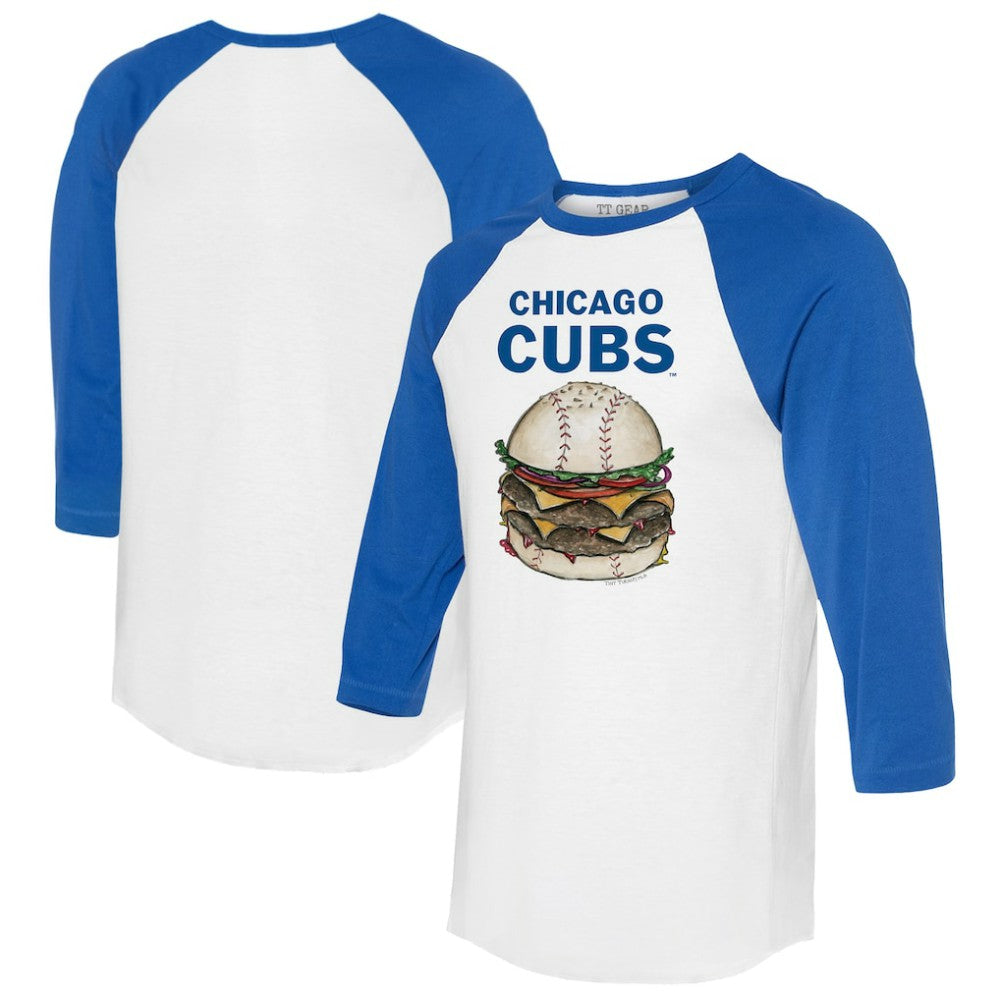 Chicago Cubs Tiny Turnip Women's Burger 3/4-Sleeve Raglan T-Shirt White/Royal