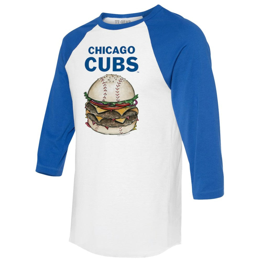 Chicago Cubs Tiny Turnip Women's Burger 3/4-Sleeve Raglan T-Shirt White/Royal