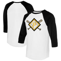 Pittsburgh Pirates Tiny Turnip Women's Diamond Cross Bats 3/4-Sleeve Raglan T-Shirt White/Black