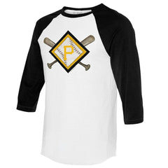 Pittsburgh Pirates Tiny Turnip Women's Diamond Cross Bats 3/4-Sleeve Raglan T-Shirt White/Black