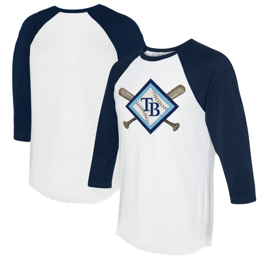 Tampa Bay Rays Tiny Turnip Women's Diamond Cross Bats 3/4-Sleeve Raglan T-Shirt White/Navy