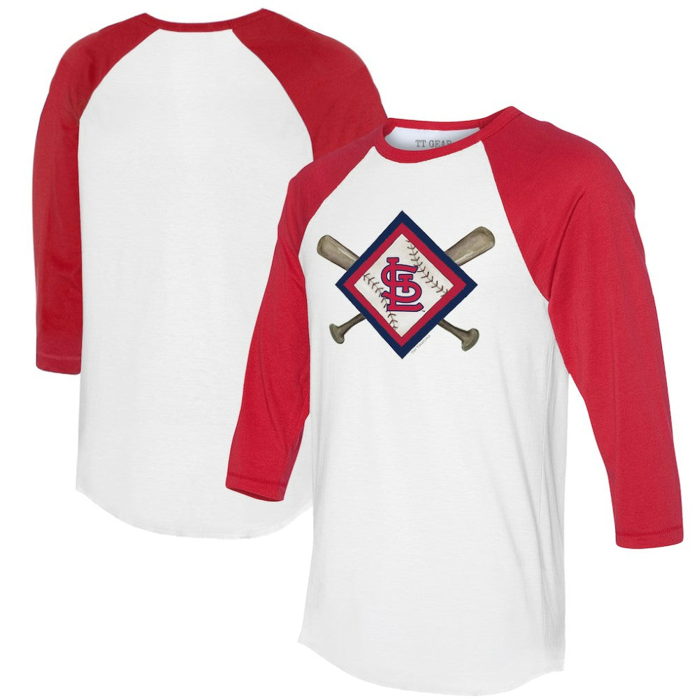 St. Louis Cardinals Tiny Turnip Women's Diamond Cross Bats 3/4-Sleeve Raglan T-Shirt White/Red