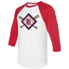 St. Louis Cardinals Tiny Turnip Women's Diamond Cross Bats 3/4-Sleeve Raglan T-Shirt White/Red