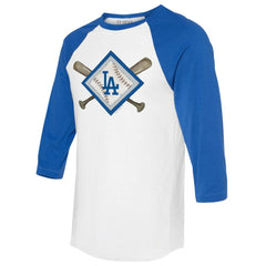 Los Angeles Dodgers Tiny Turnip Women's Diamond Cross Bats 3/4-Sleeve Raglan T-Shirt White/Royal
