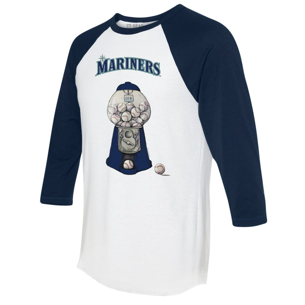 Seattle Mariners Tiny Turnip Women's Gumball Machine 3/4-Sleeve Raglan T-Shirt White/Navy