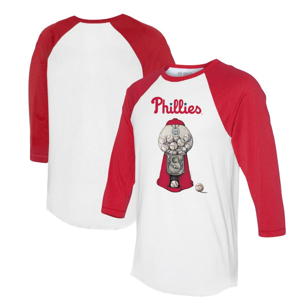 Philadelphia Phillies Tiny Turnip Women's Gumball Machine 3/4-Sleeve Raglan T-Shirt White/Red