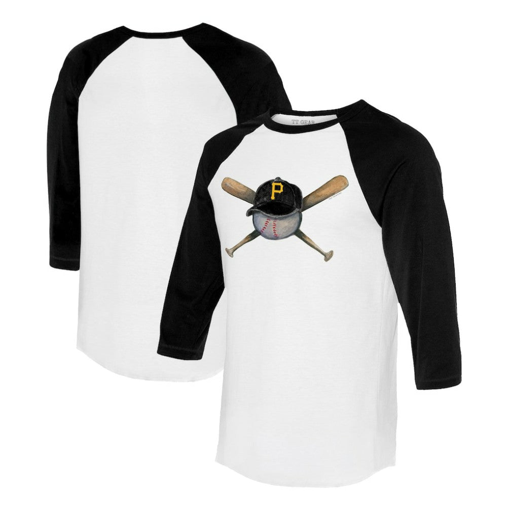 Pittsburgh Pirates Tiny Turnip Women's Hat Crossbats 3/4-Sleeve Raglan T-Shirt White/Black