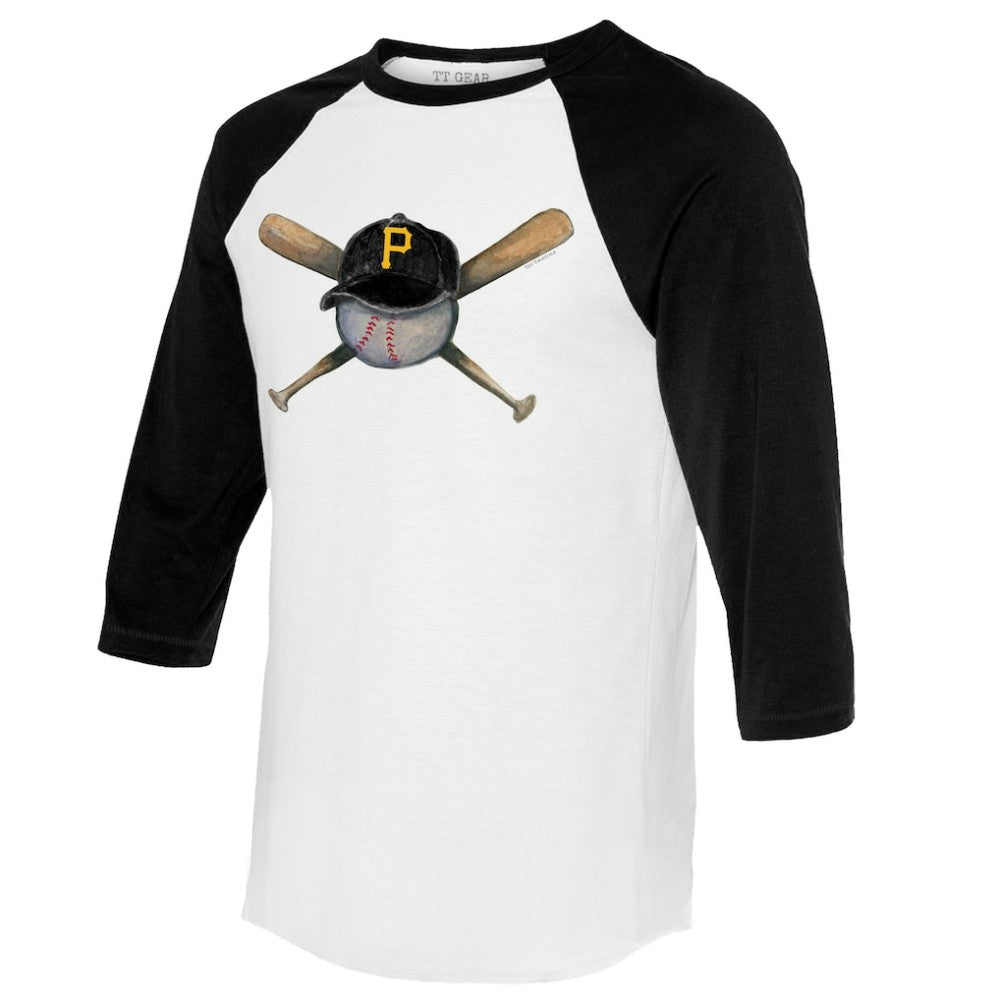Pittsburgh Pirates Tiny Turnip Women's Hat Crossbats 3/4-Sleeve Raglan T-Shirt White/Black