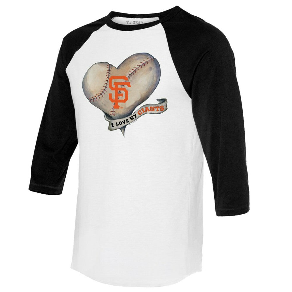 San Francisco Giants Tiny Turnip Women's Heart Banner 3/4-Sleeve Raglan T-Shirt White/Black